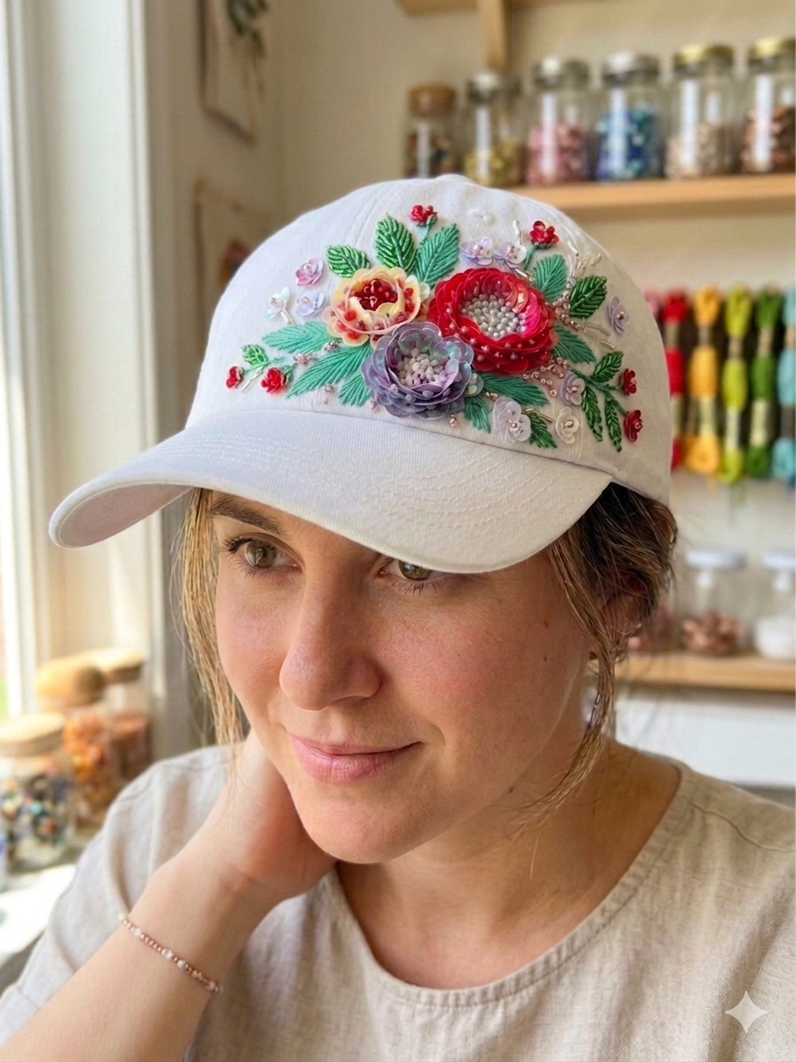 Aprende a bordar flores en 3D sobre una gorra